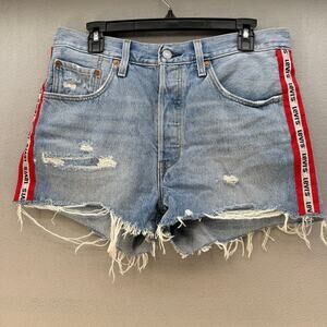 Levi's Premium 501XX Big E Shorts Women's 30 (10) Button Fly Logo Tuxedo Stripe